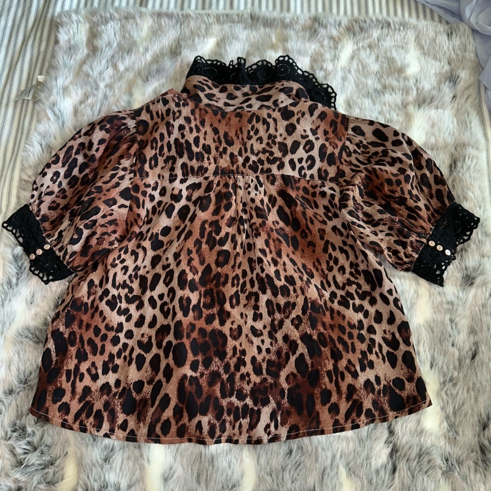 Free People My Love Printed Blouse Leopard combo sz small - Picture 9 of 9